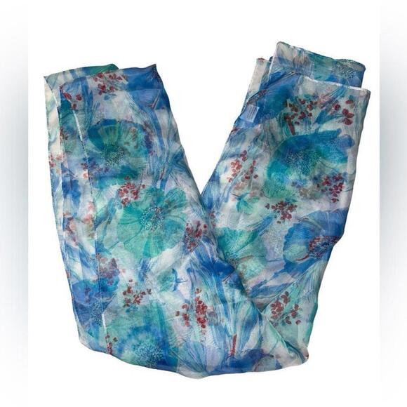 Sheer Blue White Floral Scarf Wrap - Picture 1 of 4
